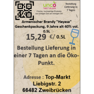 Armenischer Brandy "Hayasa" Geschenkpackung, 9 Jahre alt 40% vol. 0.5L