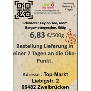 Schwarzer Ceylon Tee, arom. Bergamottegeschm. 500g