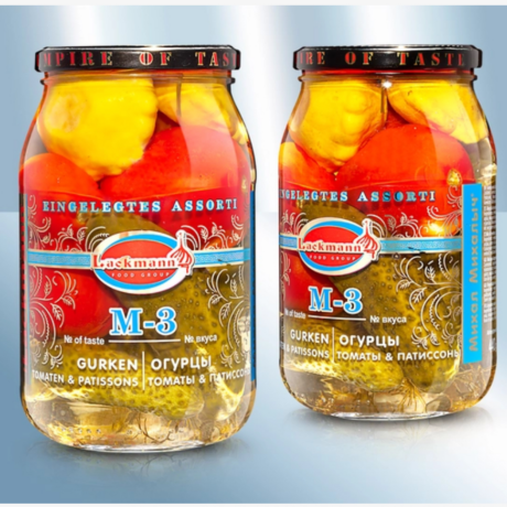 Assorti M-3, Gurken, Tomaten und Patissons, klassik, 880ml (ATG 440g)