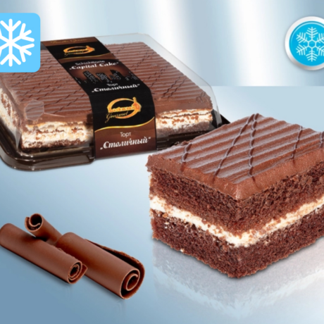Kakaohaltige Schichttorte  "Stolitschnyj" mit Sauerrahm, in kakaohaltiger Glasur, gefroren 1,1 kg