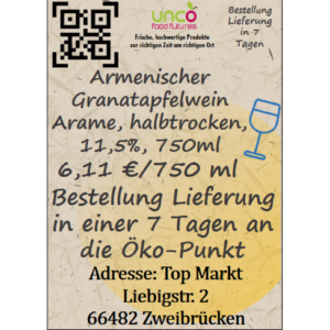 Armenischer Granatapfelwein Arame, halbtrocken, 11,5%, 750ml