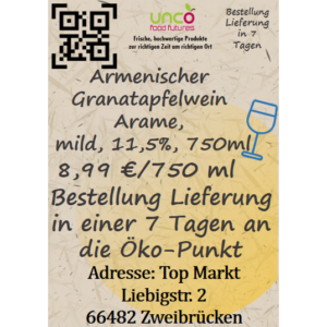 Armenischer Granatapfelwein Arame, mild, 11,5%, 750ml