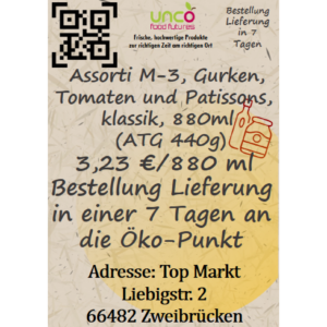 Assorti M-3, Gurken, Tomaten und Patissons, klassik, 880ml (ATG 440g)