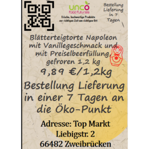 Blätterteigtorte "Napoleon" mit Vanillegeschmack und mit Preiselbeerfüllung, gefroren 1,2 kg