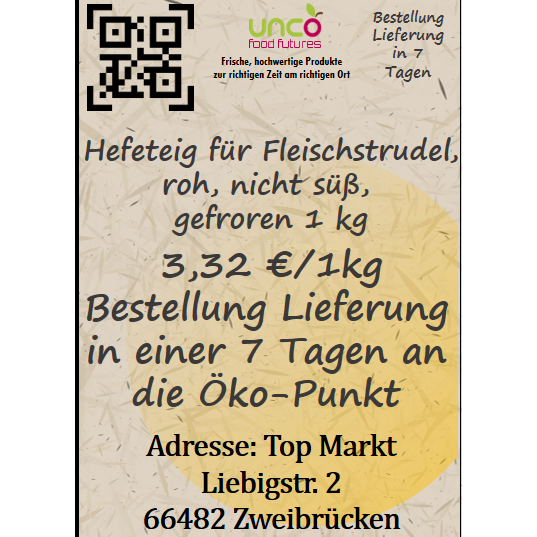 Hefeteig für Fleischstrudel, roh, nicht süß, gefroren 1 kg
