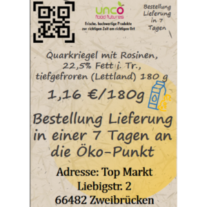 Quarkriegel mit Rosinen, 22,5% Fett i. Tr., tiefgefroren (Lettland) 180 g