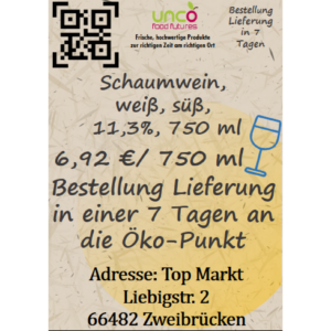 Schaumwein, weiß, süß, 11,3%, 750 ml