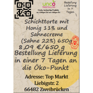Schichttorte mit Honig 11% und Sahnecreme (Sahne 22%) 650 g