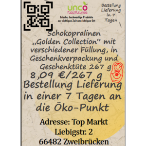 Schokopralinen "Golden Collection" mit verschiedener Füllung, in Geschenkverpackung und Geschenktüte 267 g