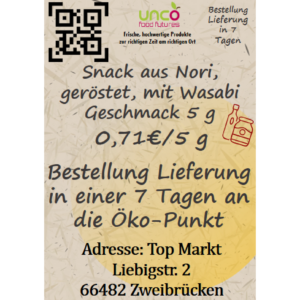 Snack aus Nori, geröstet, mit Wasabi Geschmack 5 g