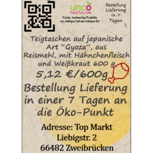 Teigtaschen auf japanische Art "Gyoza", aus Reismehl, mit Hähnchenfleisch und Weißkraut 600 g