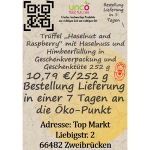 Trüffel "Haselnut and Raspberry" mit Haselnuss und Himbeerfüllung in Geschenkverpackung und Geschenktüte 252 g