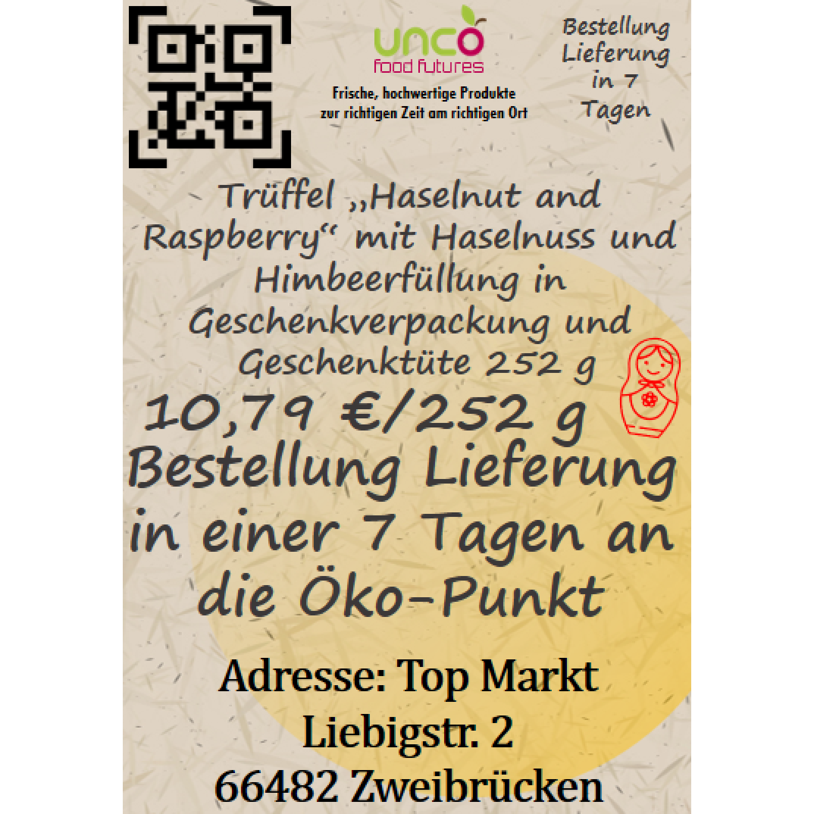 Trüffel "Haselnut and Raspberry" mit Haselnuss und Himbeerfüllung in Geschenkverpackung und Geschenktüte 252 g