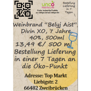 Weinbrand "Belyj Aist", Divin XO, 7 Jahre, 40%, 500ml