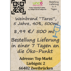Weinbrand "Taros", 5 Jahre, 40%, 500ml